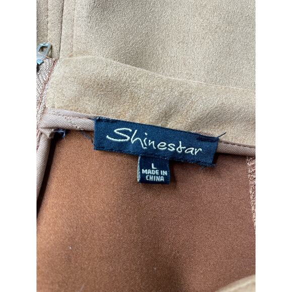 Shinestar Faux Suede Mini Skirt Stretch Brown Womens L Office Siren‎ Sexy Date - Picture 3 of 6